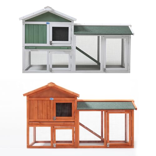 COZIWOW Fashion Durable Wooden Rabbit Hutch Indoor with Removable Tray & Ramp, Bunny Cage Outdoor, Small Animal Houses & Habitats with Waterproof Roof Rabbit Cage(Orange)
