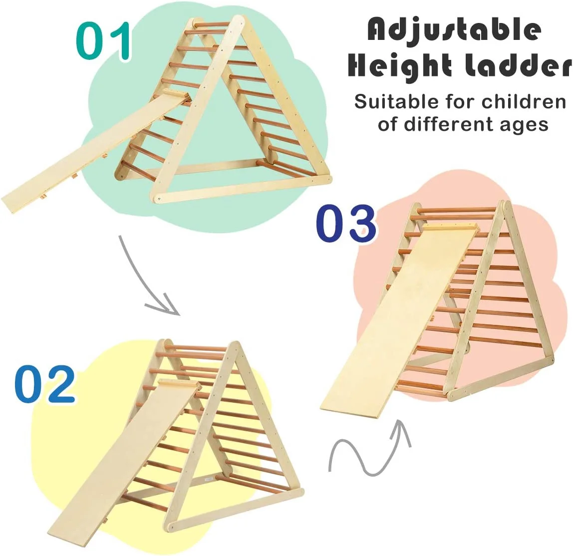 Triangle Climber with Tent, Kids Hideaway Play Tent & Rock Wall Climbing, Waterproof Tent Cover for Indoor Outdoor, Ring Bell, Wooden Climbing Triangle Crawling Tunnel Toy for Toddlers