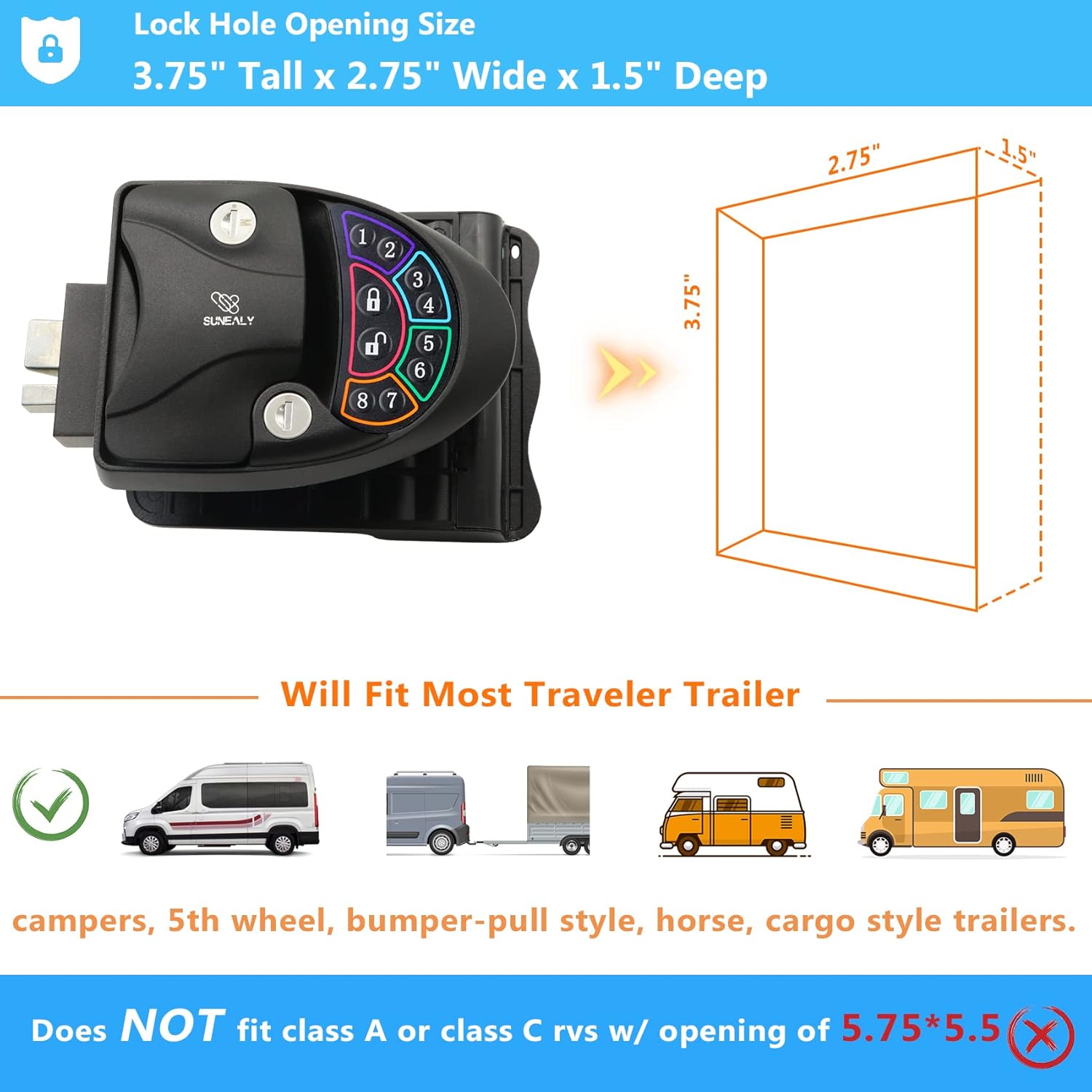 RV Keyless Entry Door Lock 2021 RV Door Lock/Metal Rv Door Lock w/ 2 Fobs and Backlit Keypad/Protective Gasket, Screwdriver & 2 Keys for 5th Wheel Bumper Pull Horse Camper 2.75" x 3.75"