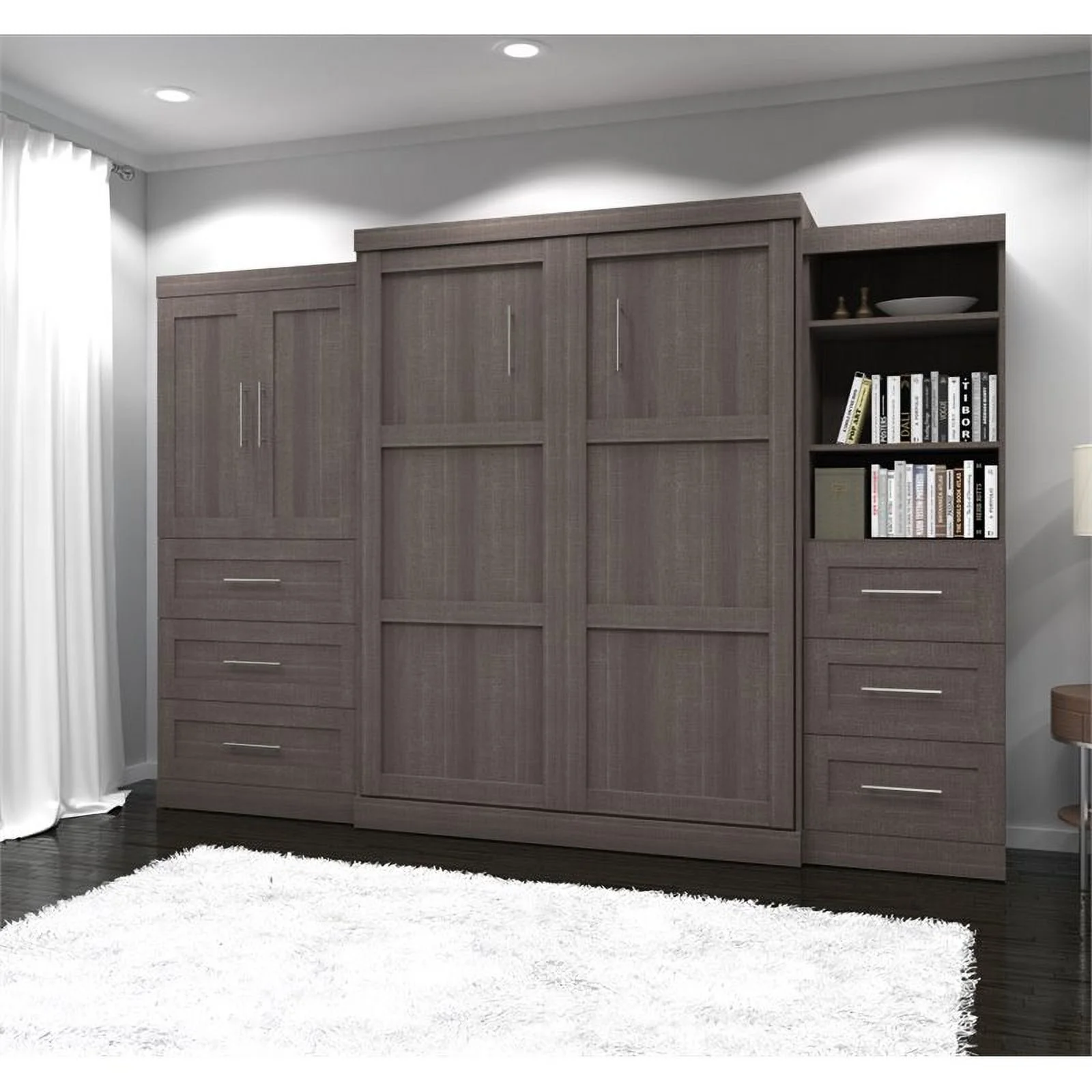 Atlin Designs 126" Queen Wall Bed with Storage in Bark Gray