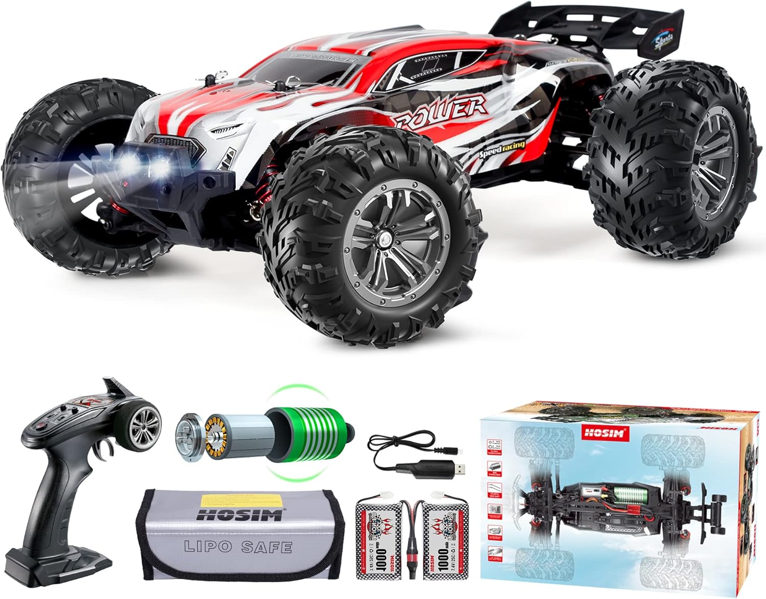 1:16 Brushless RC Cars 55+ kmh High Speed Large Remote Control Car 4x4 Off Road Monster Truck Electric All Terrain Waterproof Toys Hobby Vehicle for Kids and Adults - 2 Batteries for 40+ Min Play