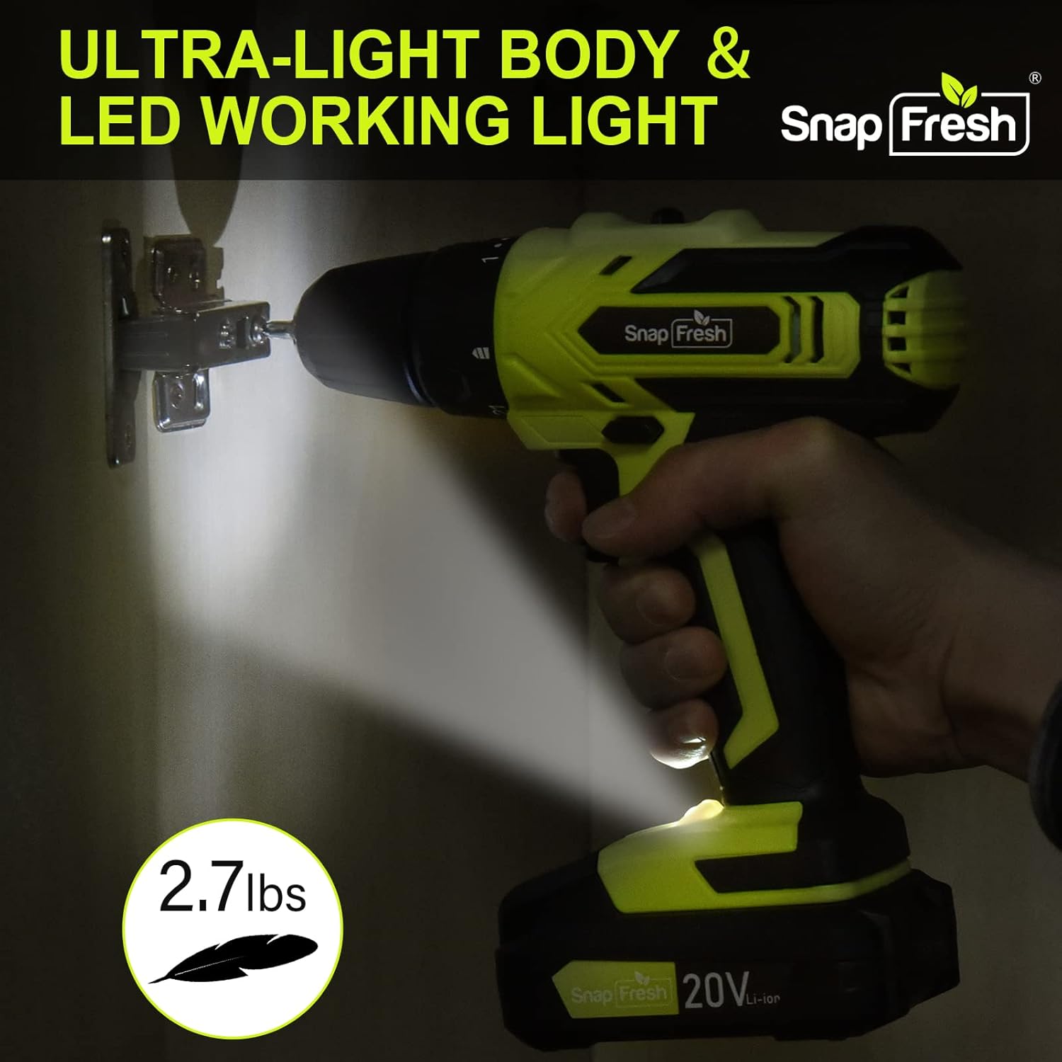 Cordless Drill - SnapFresh 20V Cordless Drill with Battery and Charger, Power Drill Set with 2 Variable Speed, 21+1 Torque Setting, Lightweight, LED, 43pcs Drill Bits, Impact Drill Set for Home, DIY Pack of 2