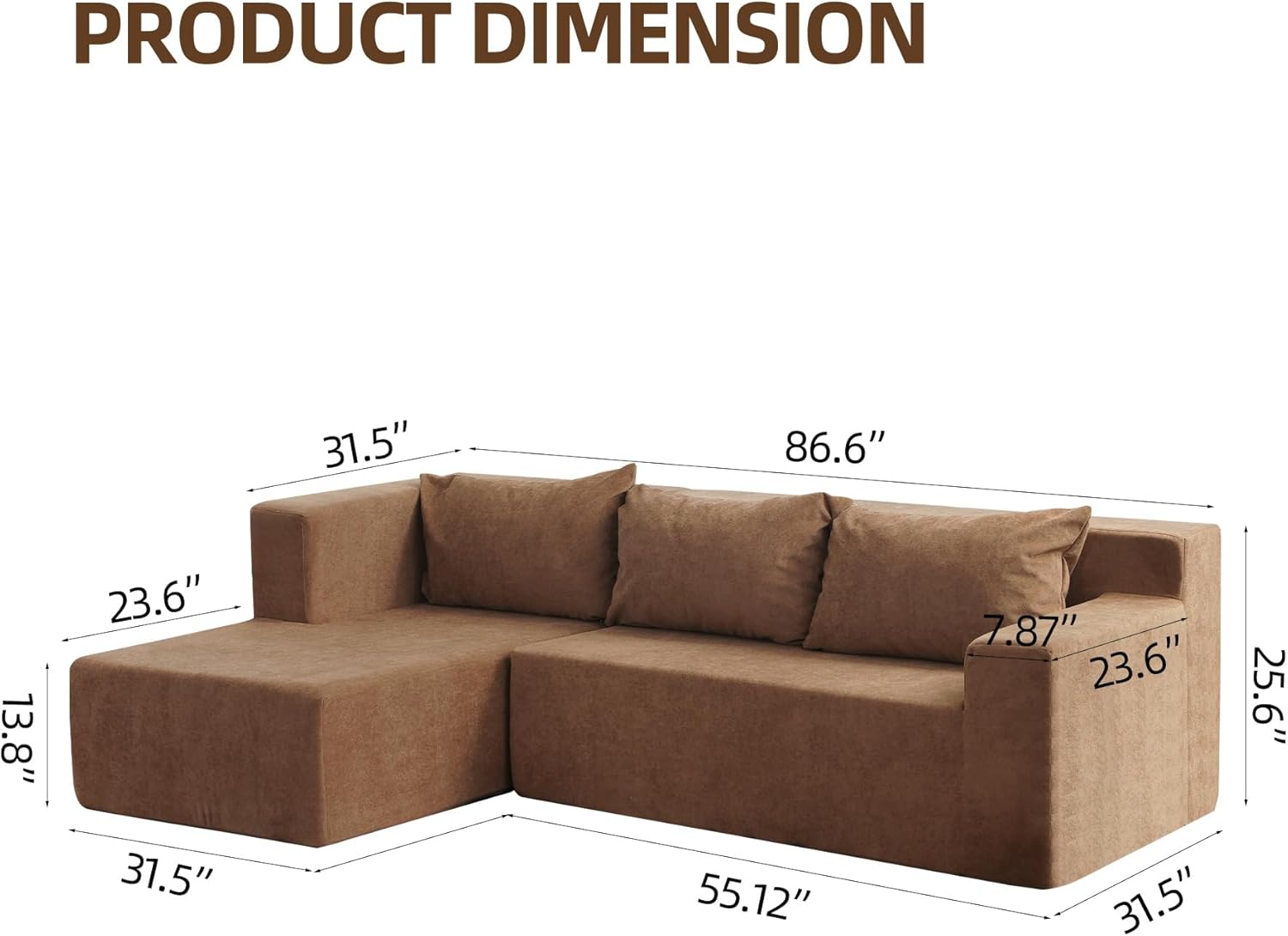 Modern L-Shape Modular Sectional Couch with Chaise Lounge, Comfy Snow Velvet Fabric Sofa for Living Room & Apartment, Stylish & Versatile Upholster, khaki