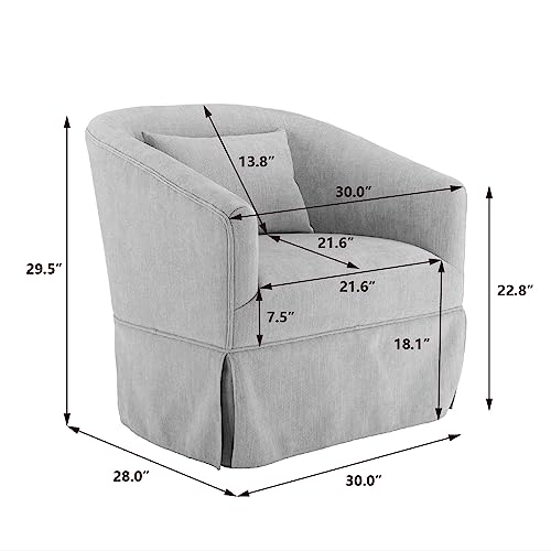 ODUWA Swivel Accent Armchair Set of 2,Upholstered 360 Degree Swivel Barrel Chair with Skirt,Modern Round Armchair with Metal Base and 1 Pillow for Living Room Bedroom Office