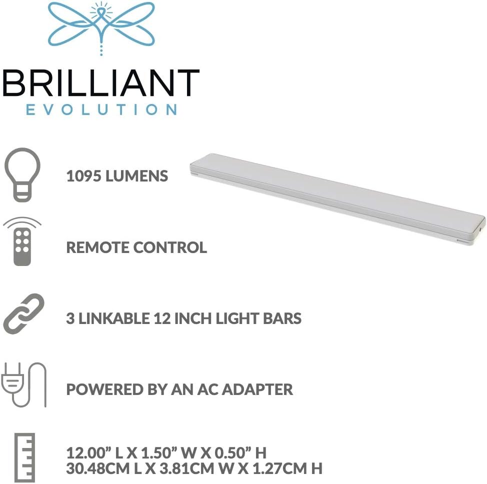 Brilliant Evolution Wired LED Under Cabinet Light Kit with Remote Control (3 Bars), LED Bar Light, Kitchen Under Cabinet Lighting, Stick On Lights, 3000K Warm White Glow Pack of 2