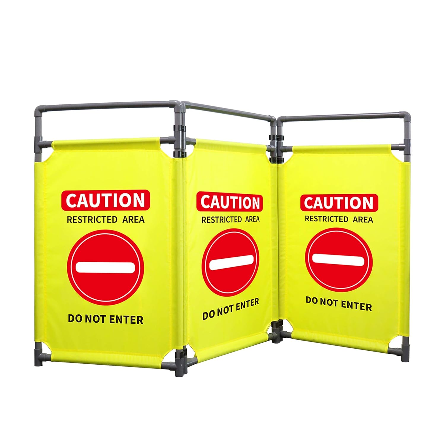 3 Panels Safety Barricade 5.8FT Foldable Security Sign Barrier Gate with Heavy Duty PVC Frame High Visibility Caution Symbol Crowd Control Restricted Area Pedestrian BarricadeDO NOT Enter Yellow