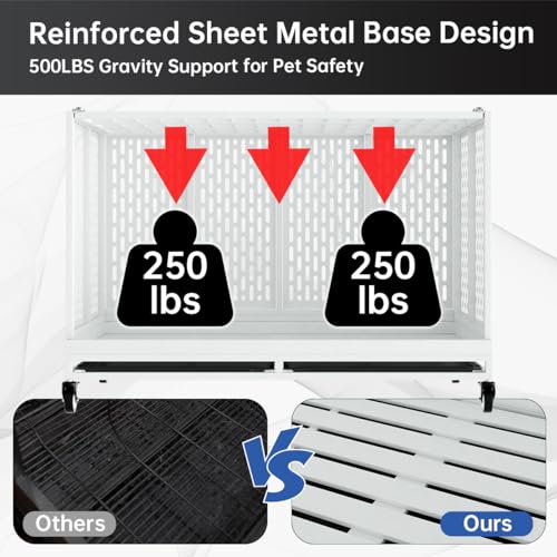 48 Inch Heavy Duty Dog Crate with Wheels, Folding Metal Big Dog Cage for Large and Medium Dogs, Extra Large XL XXL Indestructible Dog Crate with Removable Tray.