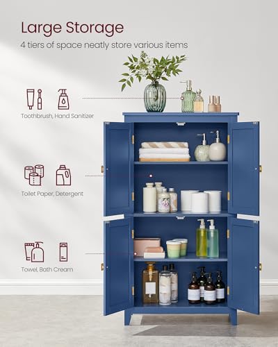 VASAGLE Bathroom Floor Storage Cabinet, Bathroom Storage Unit, Freestanding Cabinet with 4 Doors, Adjustable Shelves, 11.8 x 23.6 x 43.3 Inches, Forest Green UBBC552C01