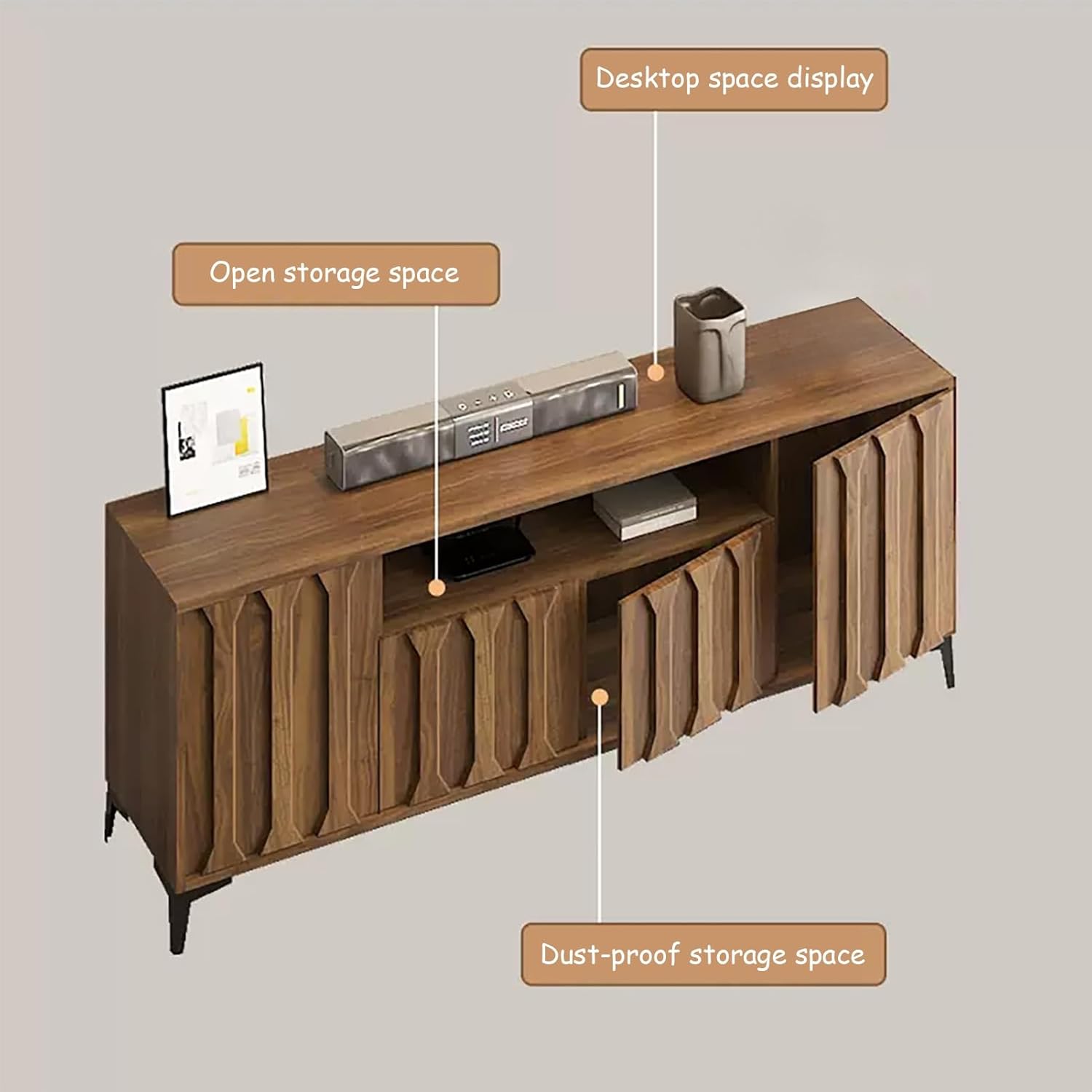Tall Tv Stand, 160×40×70cm, Wooden TV-Console, Brown TV Cabinet, Entertainment Center Table with Large Storage, Bearing Capacity 500kg, for Living Room, Bedroom