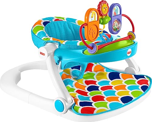 Fisher-Price 3-in-1 Snugapuppy Activity Center & Portable Baby Chair Sit-Me-Up Floor Seat with Developmental Toys & Machine Washable Seat Pad, Windmill