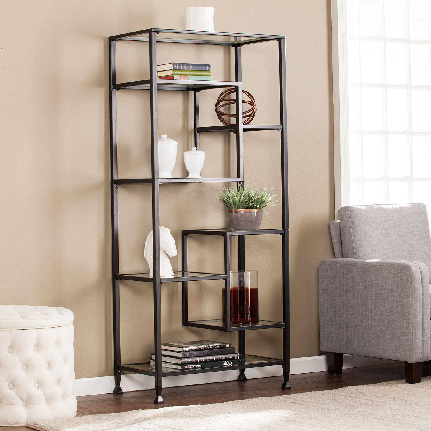SEI Bakerton Asymmetrical Bookcase, Black