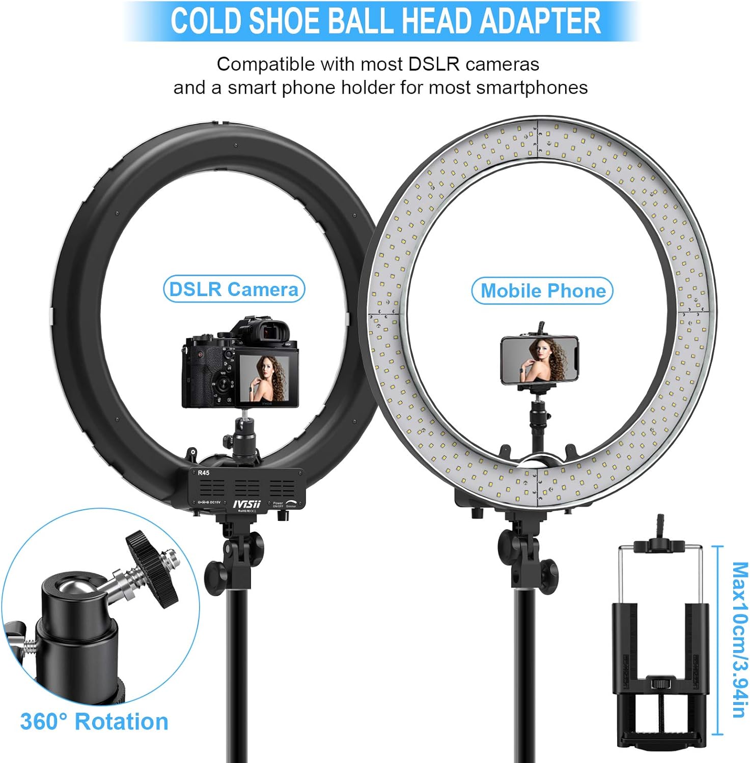 Ring Light with Stand and Phone Holder, IVISII 18 inch Ring light，55W 5500K LED Ring Light for Live Stream/Makeup/YouTube Video, Dimmable LED Beauty Selfie Ring light for TikTok Photography