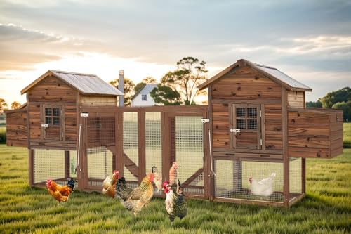 Large Wooden Chicken Coop, 160IN Outdoor Chicken Cages and Run with Nesting Boxes for 2-8 Chickens, Hen Run Poultry Pet House Rabbit Hutch with Waterproof Roof & Removable Tray for Backyard (Two)