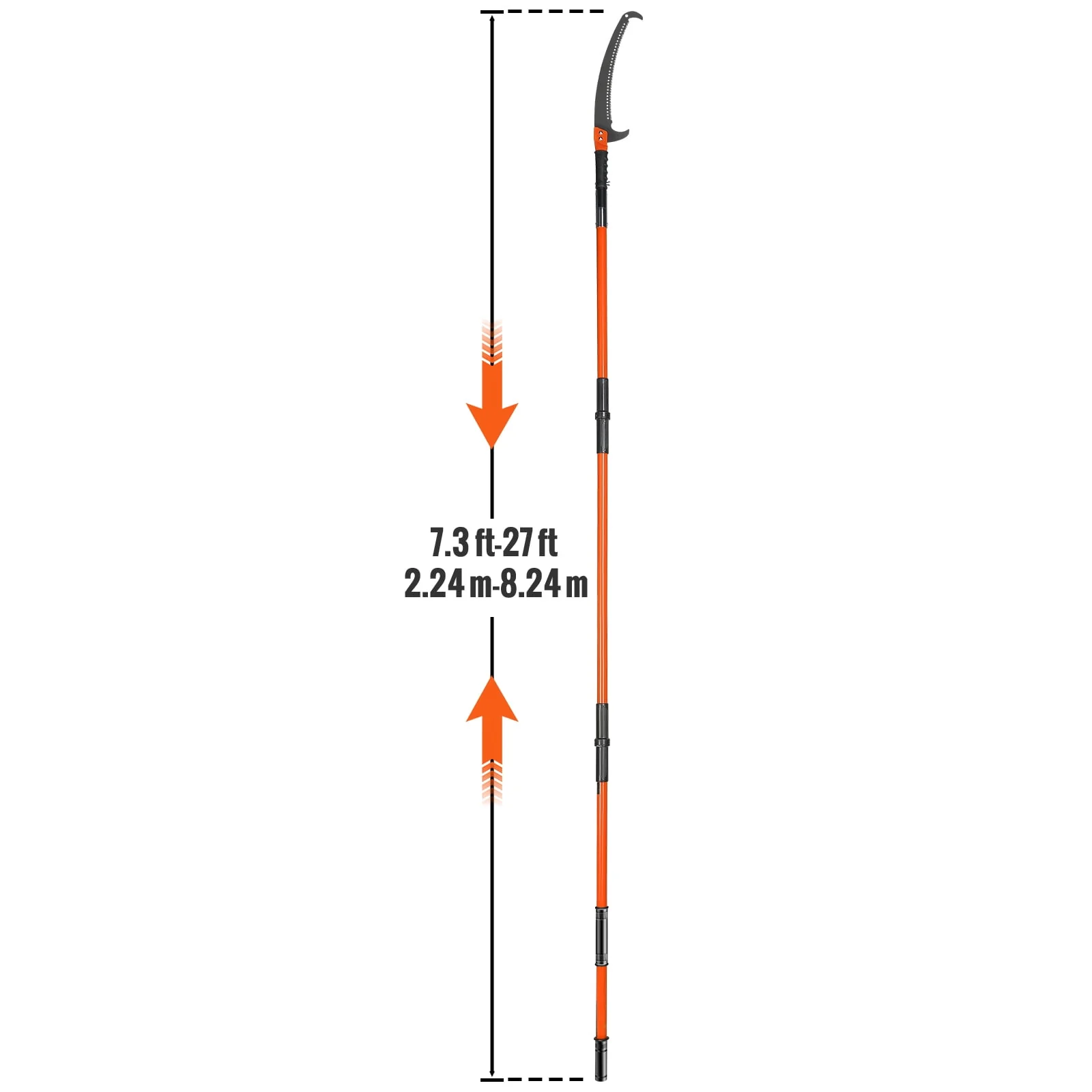 BENTISM Manual Pole Saw Extendable Tree Pruner 7.3-27ft Fiberglass Pole Hook Knife