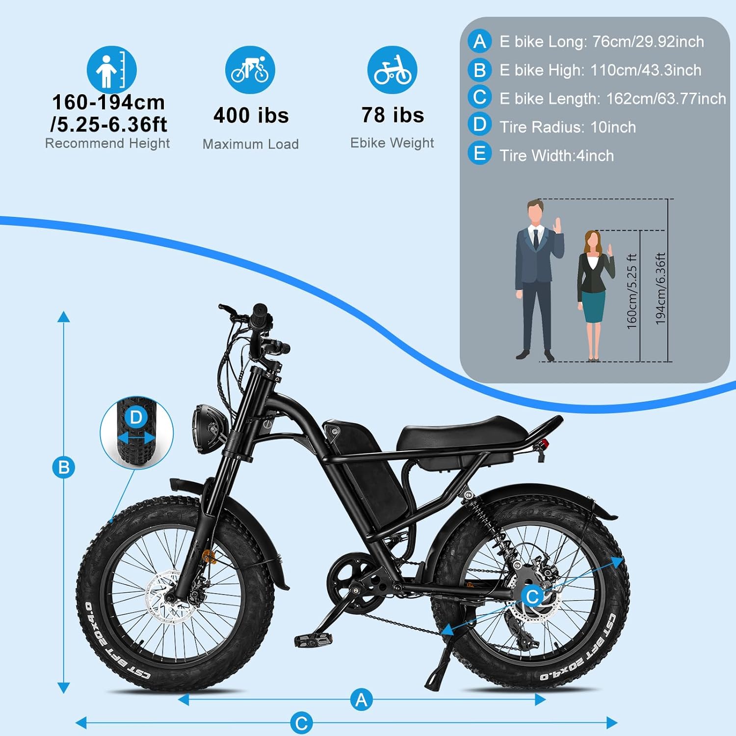 Electric Bike for Adults, 750W Electric Mountain Bike 28 MPH Adults Electric Bicycle with Removable 48V 15.6Ah Battery, 20'' Fat Tire Ebike, Shimano 7-Speed, 5 Level PAS, 80 Miles