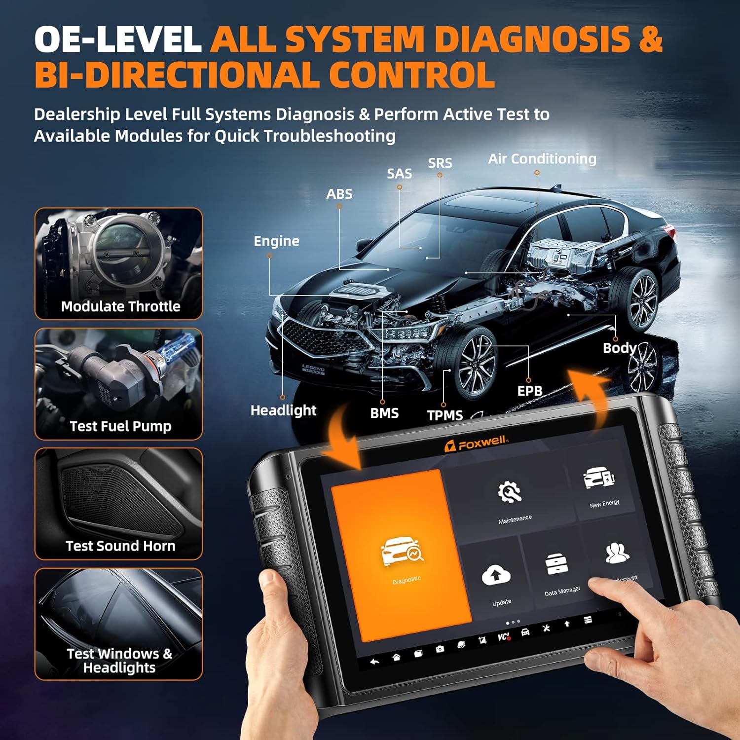 FOXWELL NT1009 Bluetooth Bi-Directional Scan Tool, ECU Coding, 30+ Reset, All System Diagnostic Tool, 3-Years Free Update, Fit for FCA Cars, CAN FD, 10.1 inch Car Scanner, OBD2 Scanner for All Cars