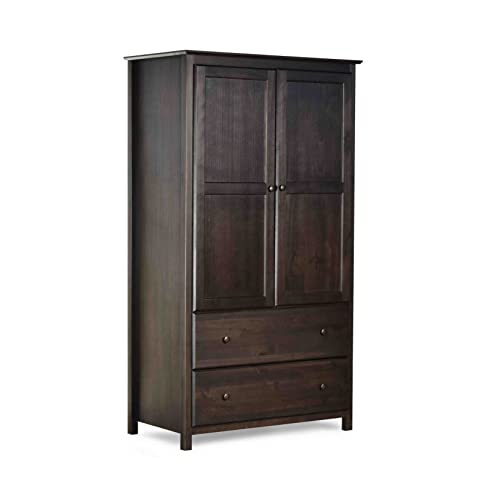 Grain Wood Furniture Shaker 2-Door Wardrobe, Solid Wood with Walnut Finish