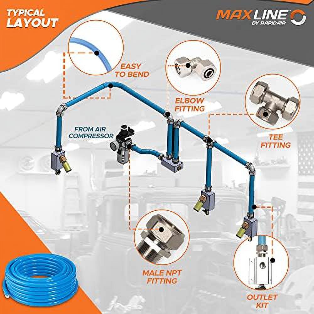 Pressured Leak-Proof Easy To Install Air Compressor Accessories Kit Piping System | 1/2 Inch X 100 Feet HDPE-Aluminum | Connects W/ Any Air Compressor Hose | 100 PSI | 35 Pieces | M3800.