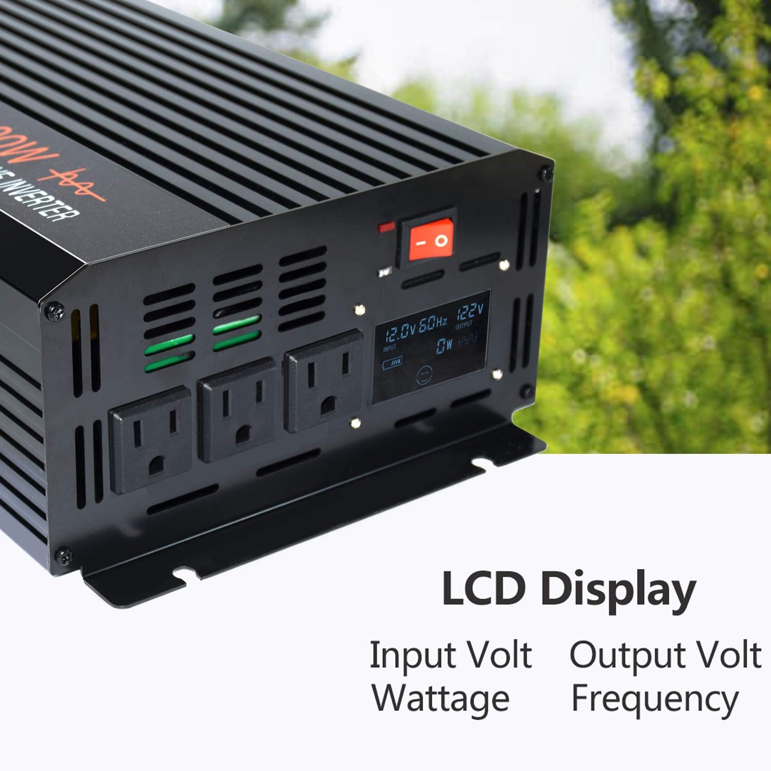 aeliussine Power Inverter 2000W Pure Sine Wave Inverter 12v DC to AC 120v Peak 4000 Watt Converter with LCD Display USB Charge Port for Car RV Boat Solar Power System.