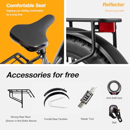 VELOWAVE Electric Bike 26" Fat Tire Ebike Electric Bike for Adults with 750w (Peak 1000W) Brushless Motor 48V 15AH Removable LG Cell with Lock& Bell