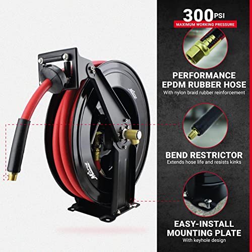 Milton 2780-50D Steel Dual Arm Air Hose Reel (1/2" x 50 ft.) and Milton 2780-6LH Air Leader Hose (1/2" x 6 ft.)