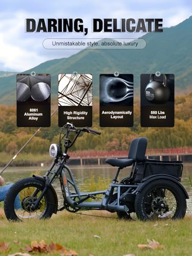 Folding Electric Tricycle for Adults, 1200W Electric Trike, 22MPH 100Miles 3 Wheel Electric Bike, Reverse Gear, Rear Differential, 450lbs Load, F&R Baskets, 4'' Wide Fat Tire, UL Certified