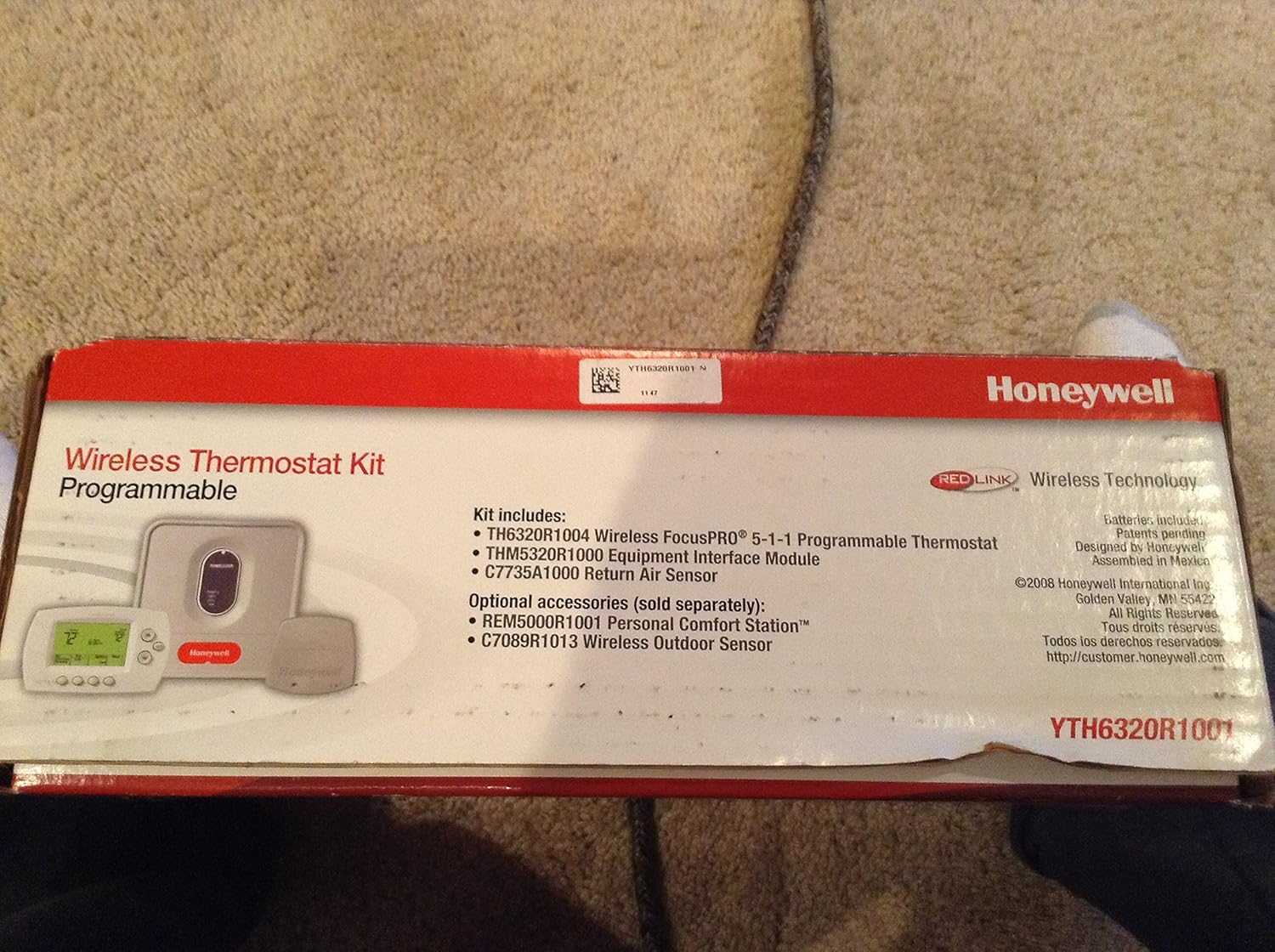 Honeywell YTH6320R1001, Programmable Redlink Enabled Wireless Focuspro Thermostat Kit, 1, White