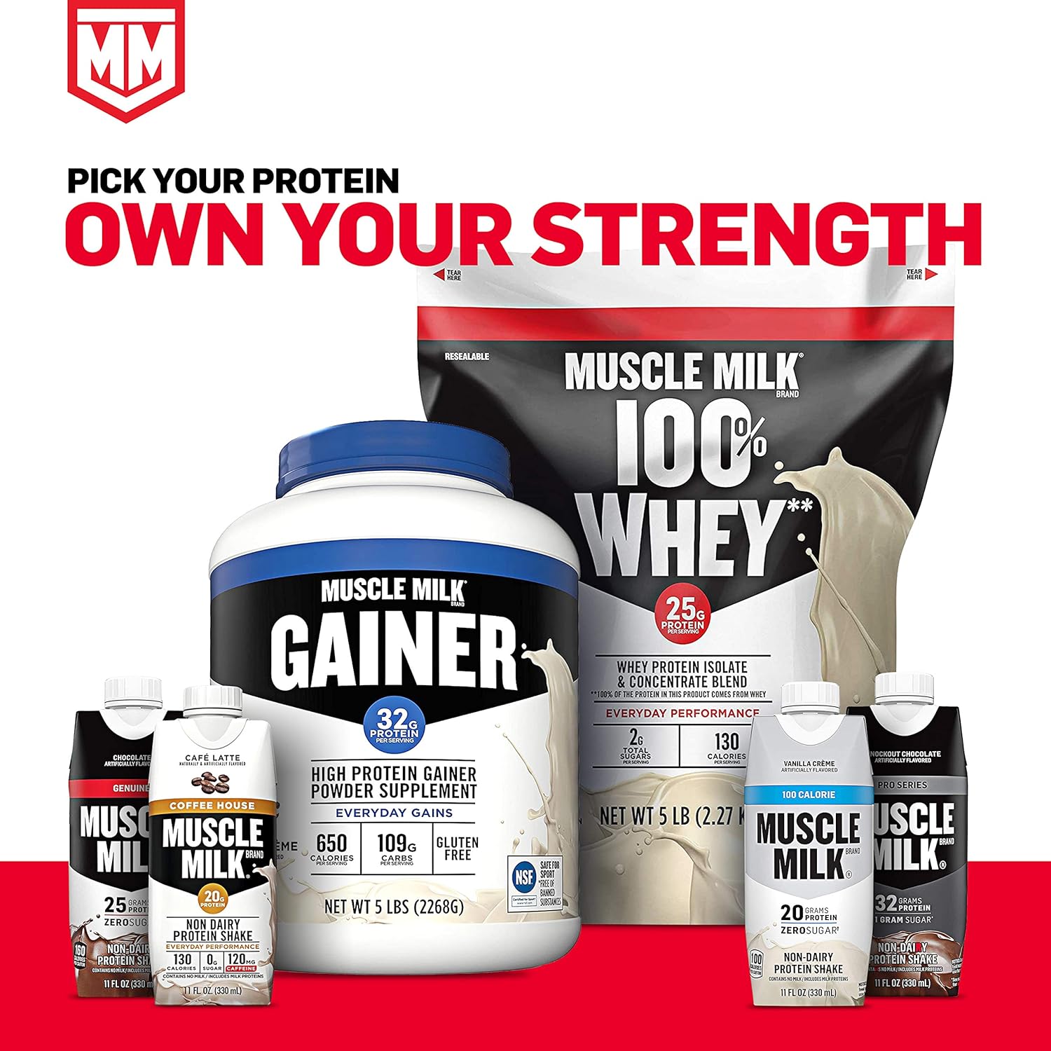 Muscle Milk Genuine Protein Powder, Vanilla Creme, 32g Protein, Amazon Exclusive, 4.94 Pound, 32 Servings Pack of 2