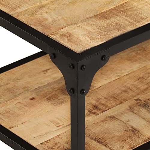 Coffee Table 35.4"x17.7"x13.8" Solid, Mango Wood,Rustic Vintage Mango Wood Coffee Table with Shelf for Living Room, Industrial Side Table with Black Iron Frame