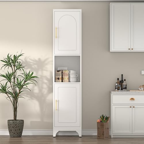 Kitchen Pantry Cabinet with Acrylic Glass Doors, 75" Metal Kitchen Hutch with Countertop, Adjustable Shelves, Freestanding Food Pantry Cabinet for Living, Dining Room, Black, Assembly Required