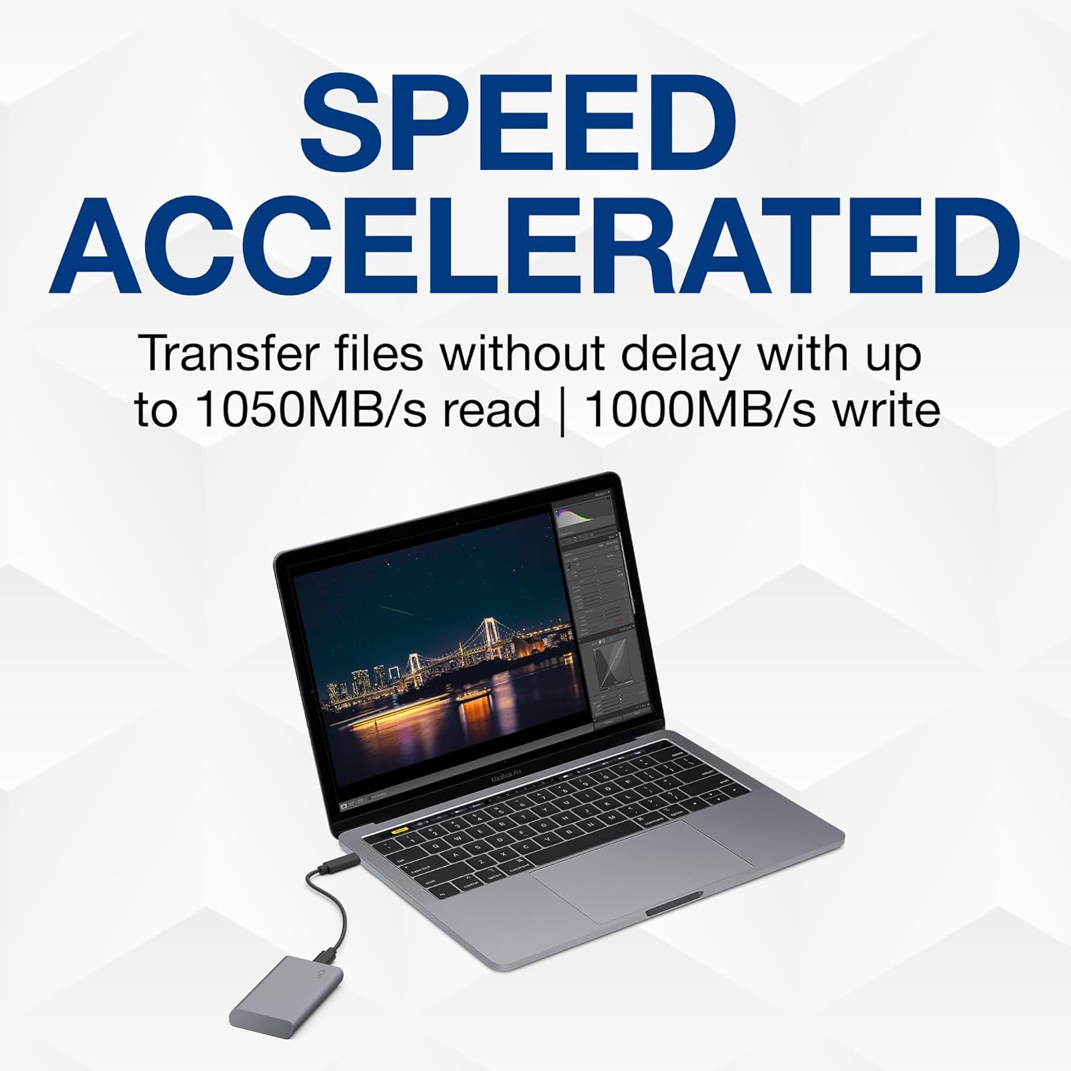 LaCie Mobile Drive SECURE 2TB External Solid State Drive Portable SSD - Space Grey, USB-C 3.2, for PC and Mac, recycled materials, with Adobe All Apps Plan and Rescue Services (STKH2000800)