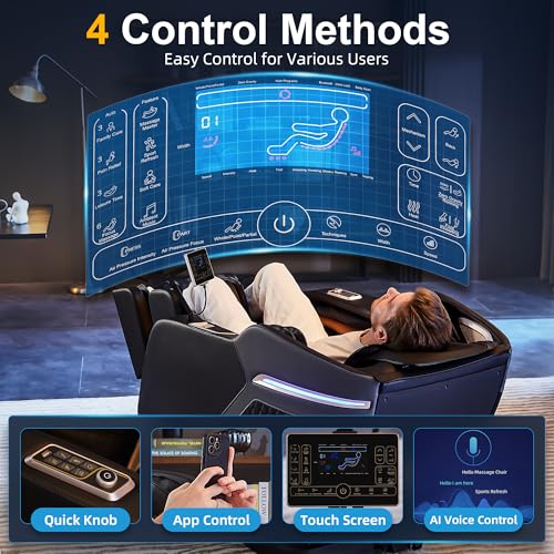 Massage Chair Full Body, SL-Track Zero Gravity Shiatsu Massage Chair Built-in AI Voice Control, Heat System, Airbag Massage, with Body Scan, Heated, Calfrest Extension for Home, Office Use - Black