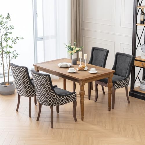 Upholstered Dining Chairs Set of 4, Solid Wood Kitchen Dining Room Chairs with Thicken Padded and Nailhead Trim for Home Kitchen Bedroom Wine Red