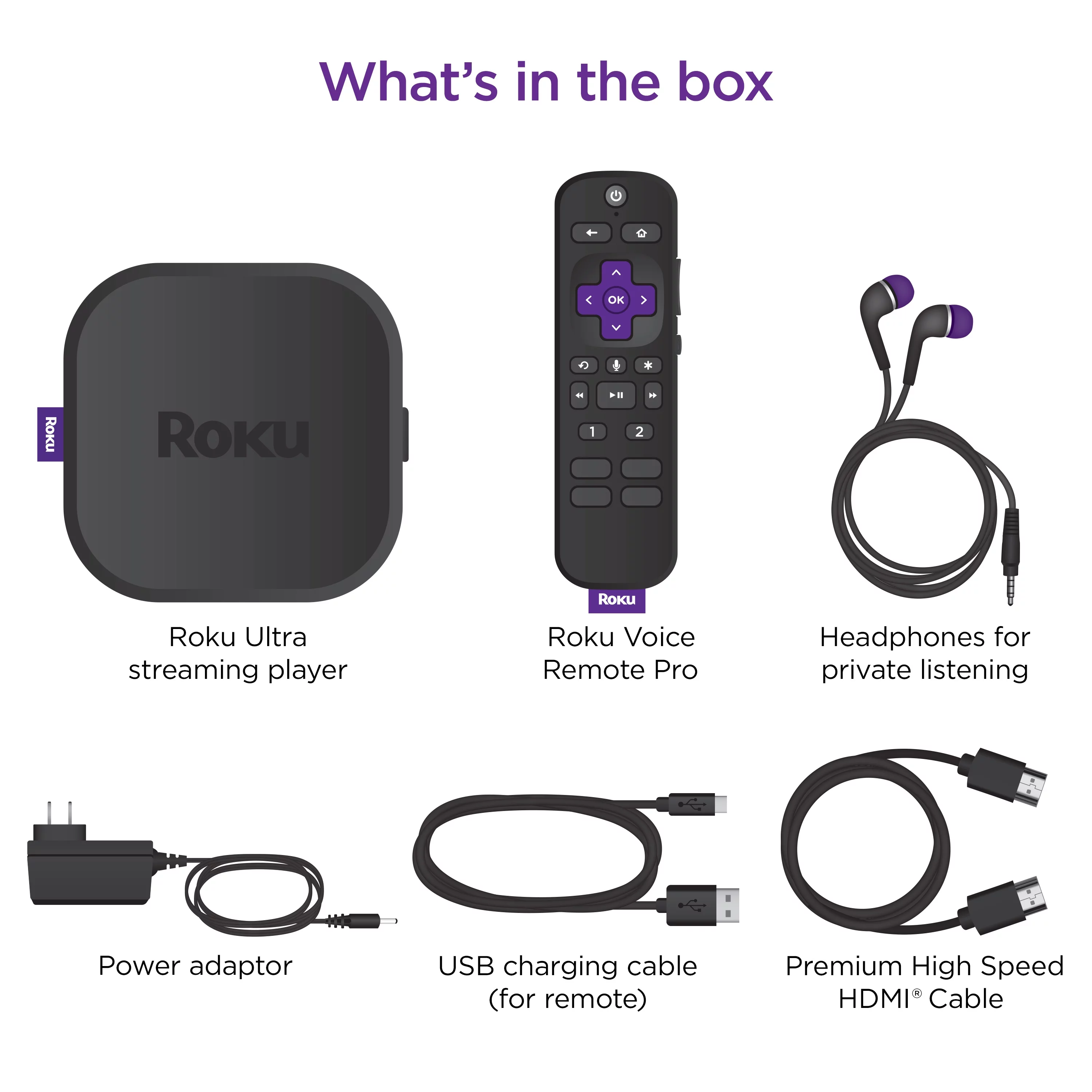 Roku Ultra 4K/HDR/Dolby Vision Streaming Device and Roku Voice Remote Pro with Rechargeable Battery