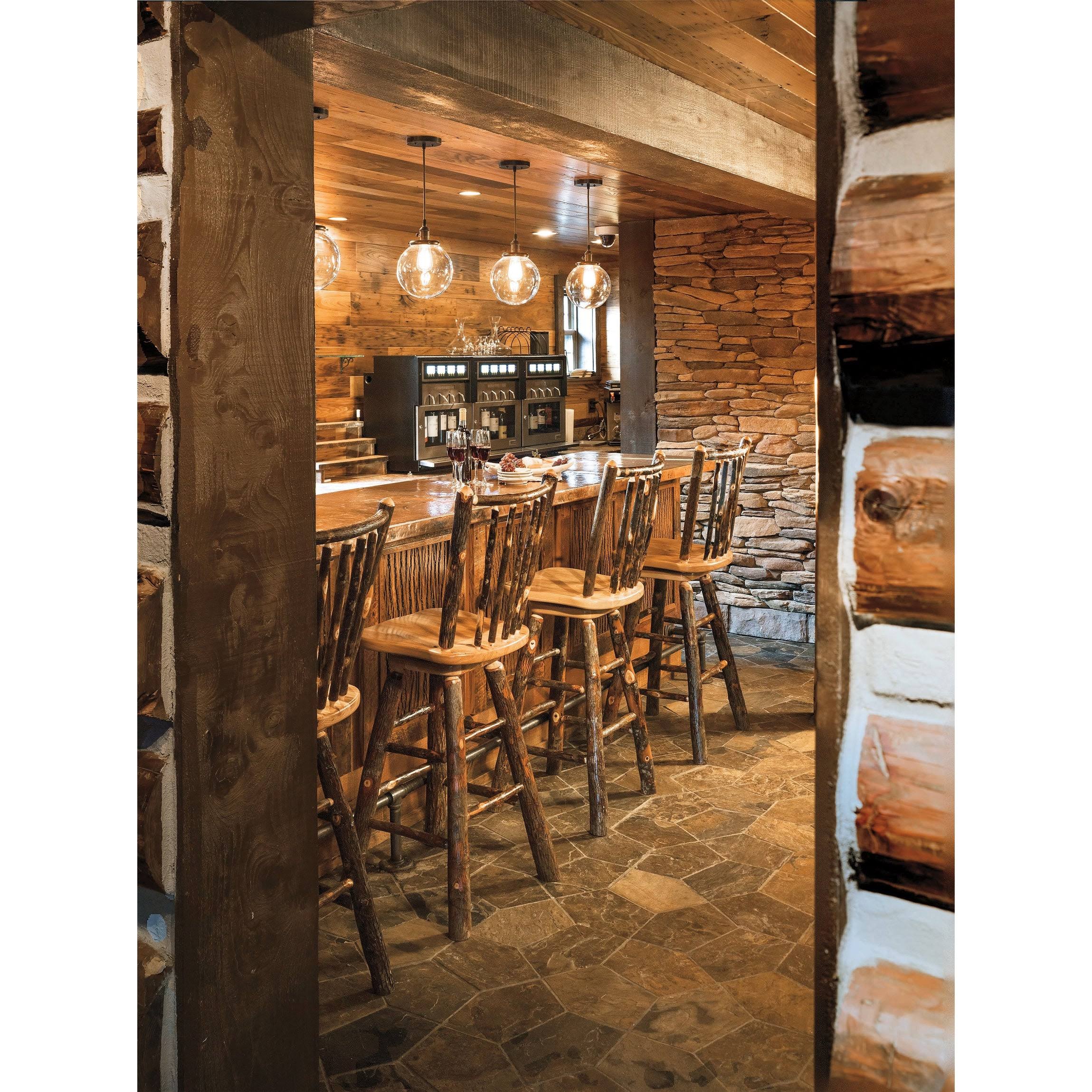 Hickory Log Stick Back Barstool - All Hickory - Counter Height