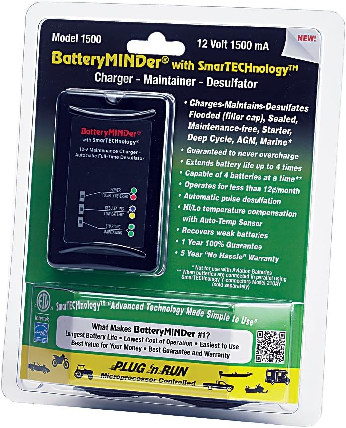 BatteryMINDer 1510: 12 Volt-1.5 Amp Battery Charger, Battery Maintainer, and Battery Desulfator �C Designed for Cars, Trucks, Motorcycles, ATV, Boats, RV