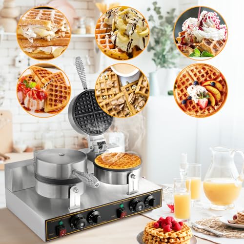 WICHEMI Commercial Waffle Maker Restaurant, Professional Waffle Maker Machine Non-stick Waffle Iron Round Waffle Maker