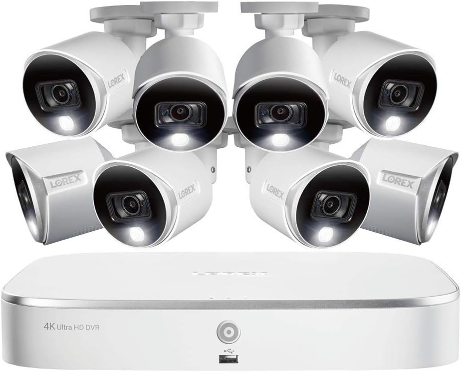 Lorex 4K HD Indoor/Outdoor Wired DVR Security Camera System, Ultra HD Bullet Cameras with Motion Detection, Color Night Vision & Smart Home Compatibility, 2TB 8 Channel DVR, 8 Cameras