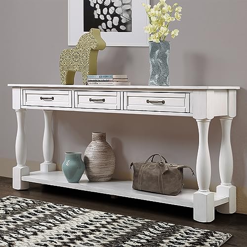 Merax Long Console Table with 3 Drawers and 1 Bottom Shelf, 63" Sofa Table for Entryway, Light Espresso