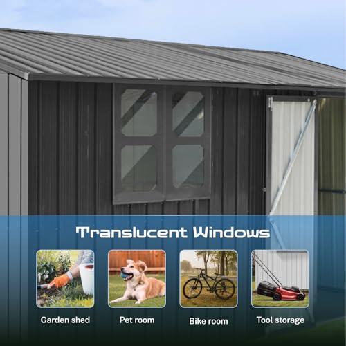 10' x 8' Large Outdoor Storage Shed, Sturdy Metal Building w/Windows & Lockable Doors for Garden, Backyard, Poolside and Lawn, Grey