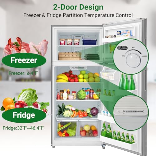 Smad Top Freezer Refrigerator with Reviseble Door Adjustable Temperature Upright Freezer for Home Garage Dorm Kitchen Stainless Steel