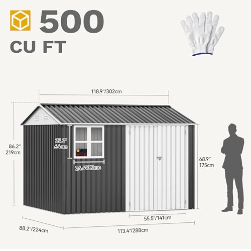 DWVO 10x8 FT Outdoor Storage Shed - Spacious Garden Tool Shed with Lockable Door - Durable Metal Yard Shed for Garden, Patio, and Backyard (Dark Gray)