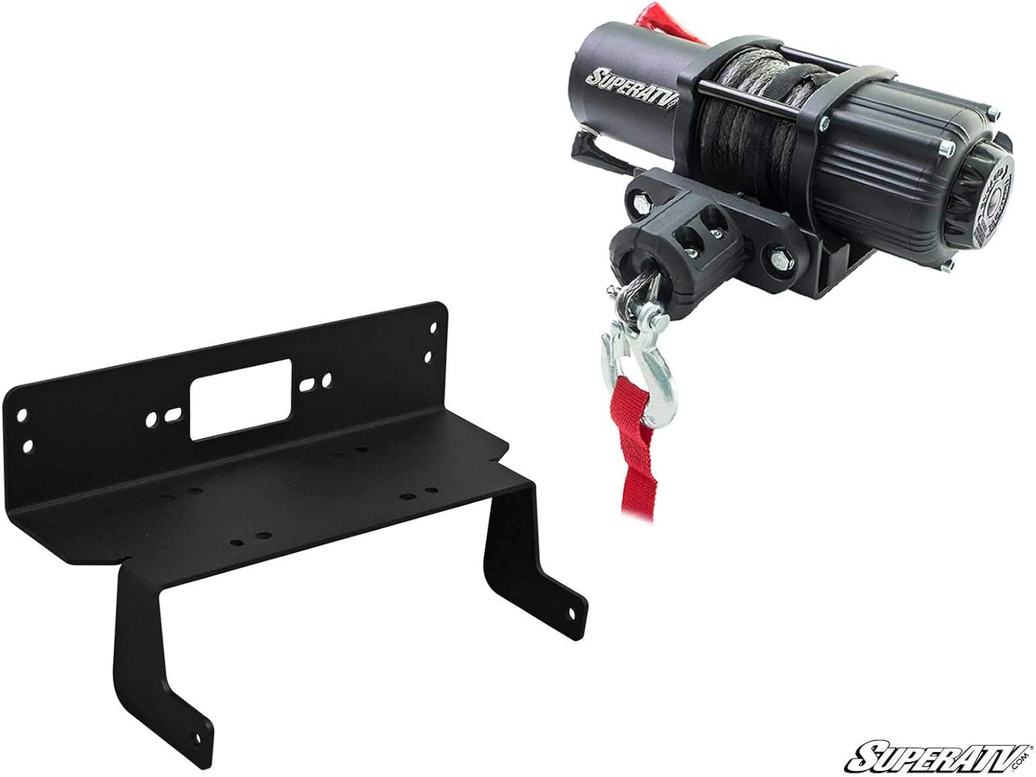 SuperATV Black Ops 3500 LB Winch with Winch Mounting Plate for Polaris Ranger Midsize 400/500 / Crew / 570/800 (See Fitment) | Powder-Coating Prevents Corrosion | Complete Kit Ready for Install!