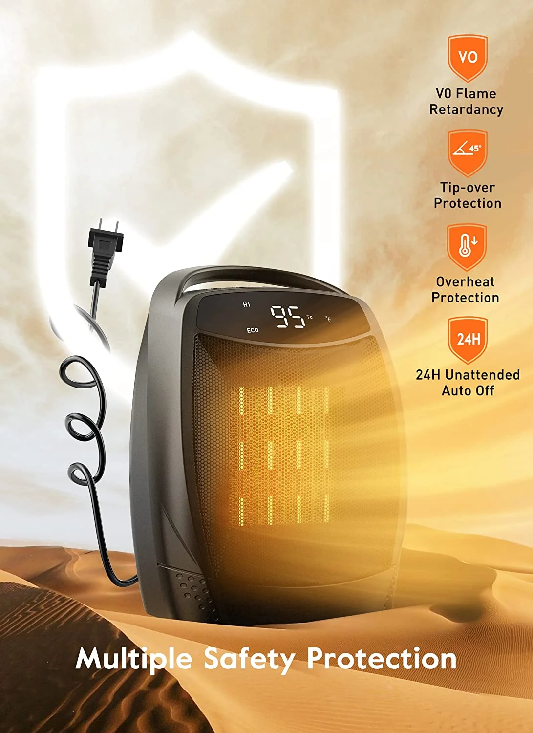 Portable Space Heater, 1500W Personal Electric Heater with Timer, 4 Modes Quiet Heater, Overheating & Tip-Over Protection 1s Fast Heating Small Heater for Indoor Use, Office, Bedroom, Black