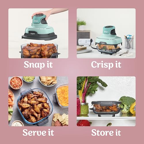 Ninja Crispi Air Fryer, Microwave, Freezer & Dishwasher Safe, Non Toxic Glass Portable Cooking System, 4 QT & 6 Cup Glass Containers with Storage Lids, Easy Meals, Air Fry, Bake, Green, FN101SG