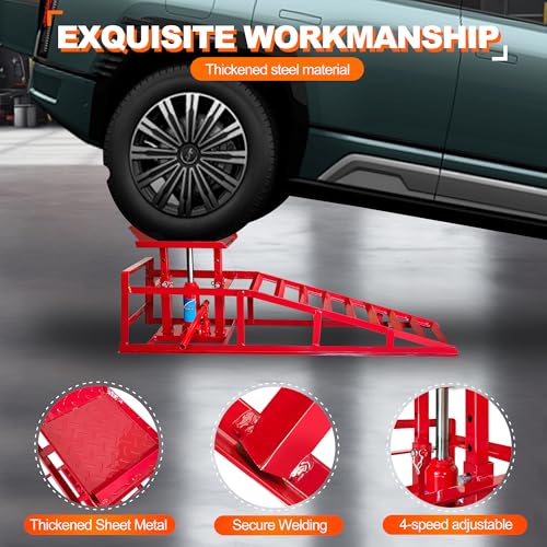 2 Pack Hydraulic Car Ramps, 11050LBS 5T Car Ramp High Lift 9"-14.2", Heavy Duty Steel Car Lift Ramp, Automotive Truck Service Ramps for Oil Changes Support Jack for Maintenance, Black