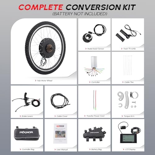 PEXMOR Electric Bike Conversion Kit, 48V 1000W /1500W 26" Front/Rear Wheel E-Bike Hub Motor Kit, Upgrade 3 Mode Controller w/PAS/LCD Display/Twist Throttle Ebike Bicycle Wheel Kit