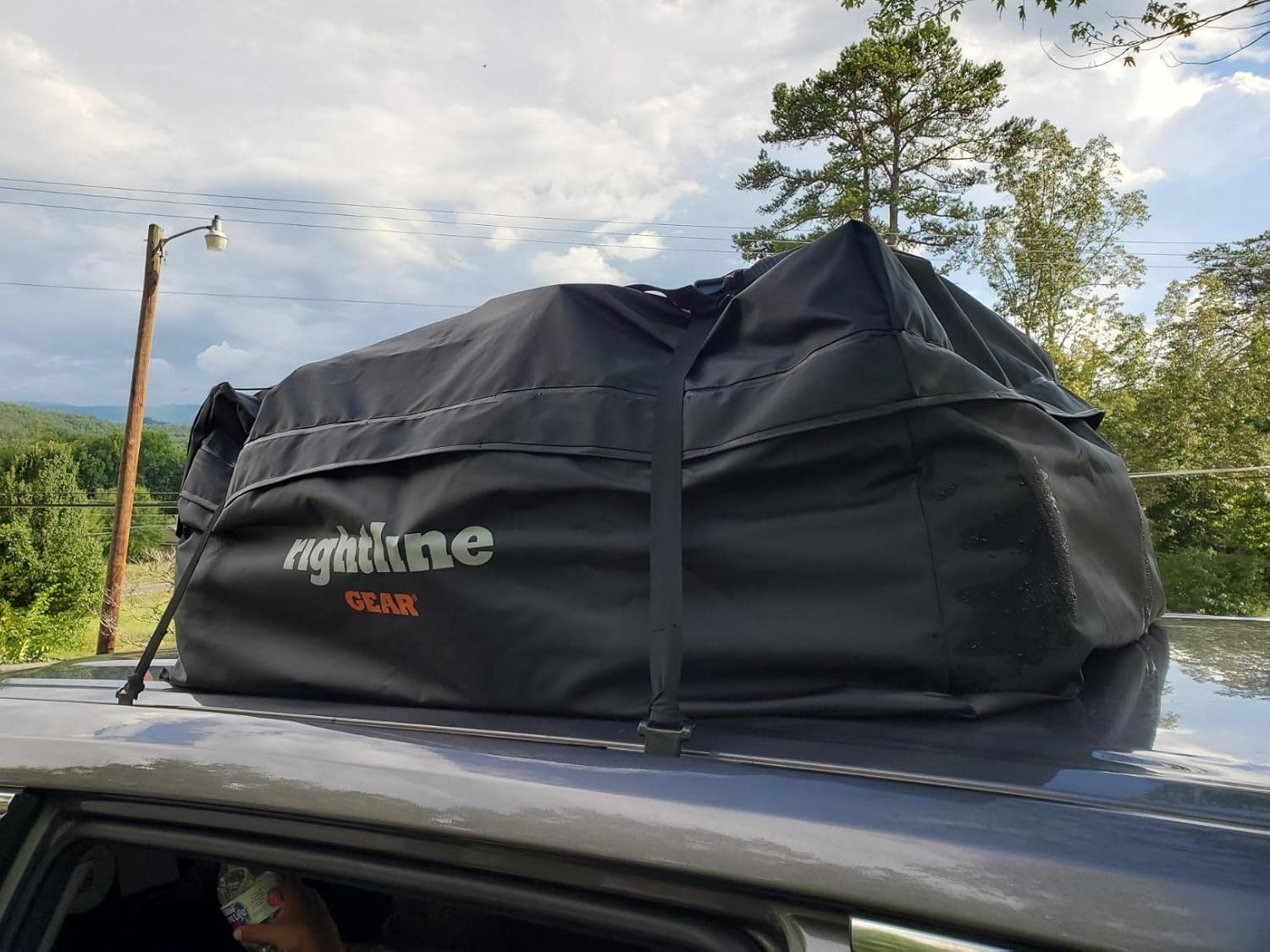 Rightline Gear Range 3 Car Top Carrier & Moki Door Step (Helps You Reach Roof) Bundle. Water-Resistant Overhead Cargo Solution for SUVs, Minivans & Hatchback Vehicles with or Without Rack, 18 Cu. Ft.