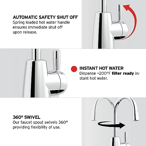 InSinkErator HOT250 Instant Hot Water Dispenser System, Single-Handle Faucet in Satin Nickel with 2/3-Gallon Stainless Steel Tank, H250SN-SS