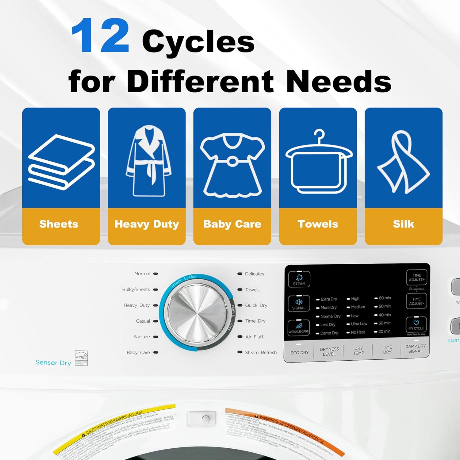 SMETA Clothes Dryer Machine, 8.0 Cu.Ft Full Size 27" Electric Dryer Machine, 120V Stackable Large Capacity Dryer For Stacked Washer And Dryer Home Apartment RV Laundry